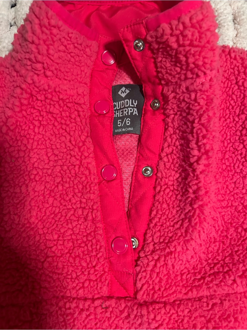 Member's Mark Girls Size 5/6 Hot Pink Cuddly Sherpa Fleece Snap Pullover Sweater